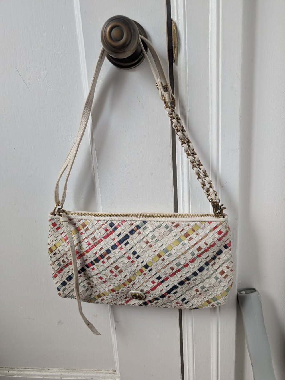 Elliott Lucca Woven Multicolor Leather Shoulder Bag with Chain Strap
